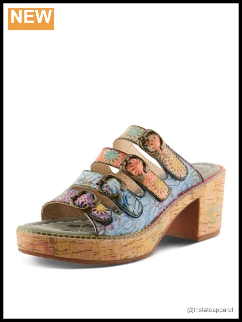 L'Artiste Hand-Painted Floral Leather Sandals with Adjustable Hook & Loop Straps